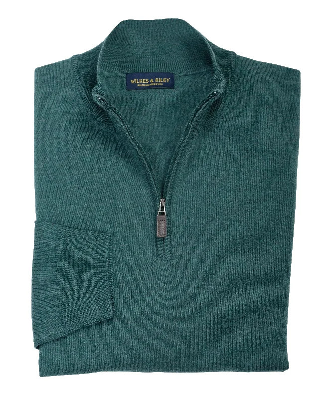 Ultra-fine Zegna Baruffa Half-Zip Merino Wool Sweater - Hunter