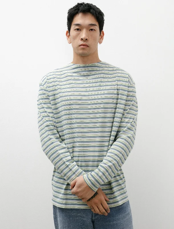 Hard Twist Cotton Border Boatneck L/S Tee Light Green