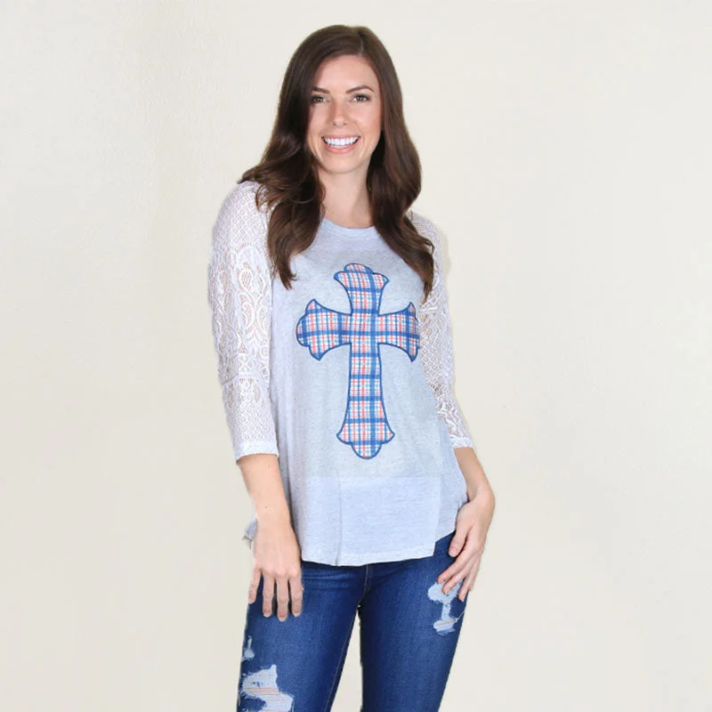 Bjaxx Southern Grace Plaid Cross Long Sleeve Raglan T-Shirt