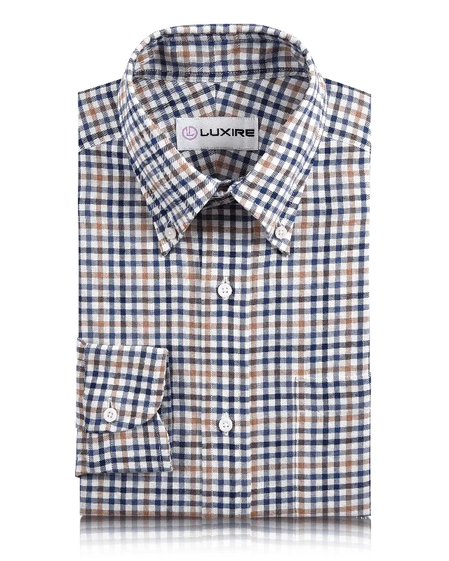 Blue White Brown Small Checks Twill