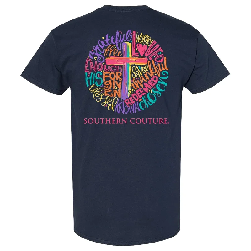 Southern Couture Classic Brushstroke Cross Circle T-Shirt