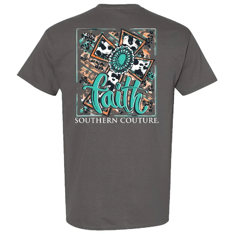 Southern Couture Classic Faith Cowprint Cross T-Shirt