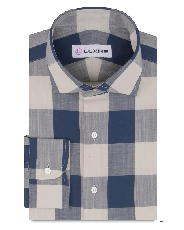 Dark Blue Cream Large Gingham Checks