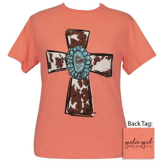 Girlie Girl Originals Preppy Turquoise Cow Cross T-Shirt