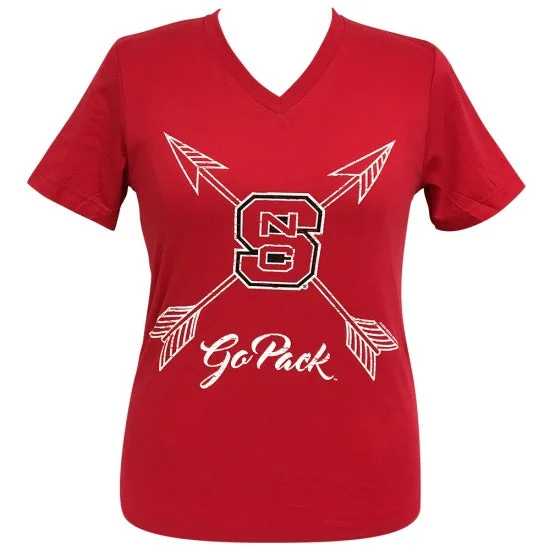 Girlie Girl Preppy NC State North Carolina Go Pack Arrows V-Neck T-Shirt