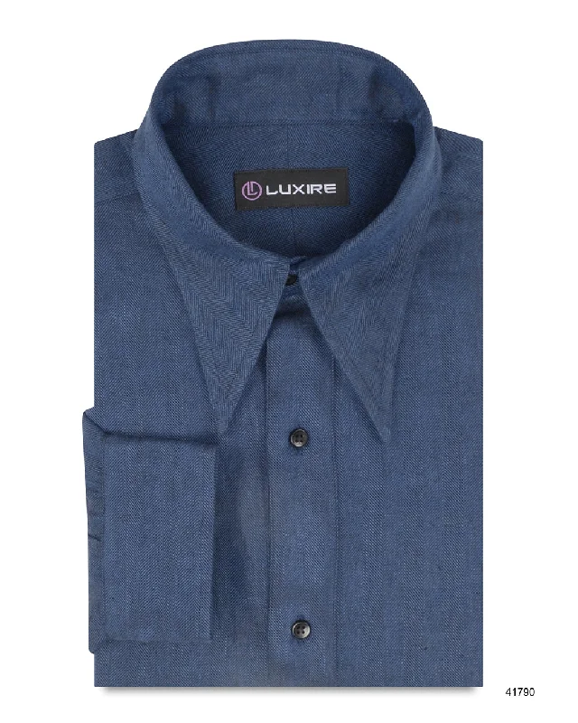 Linen: Lustrous Navy Herringbone