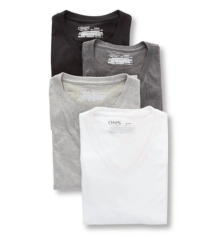 Men's 4-Pack Underwear V-Neck Shirt In Black/grey/andover Heather/white