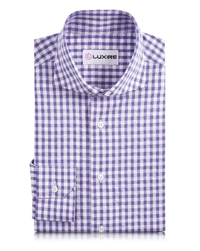 Purple White Gingham Checks Seersucker