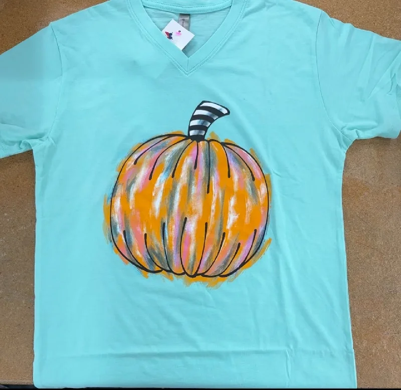 Sassy Frass Pumpkin V-Neck Fall Bright T Shirt