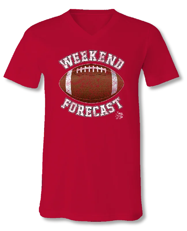 Sassy Frass Weekend Forecast Football Red V-Neck Canvas Girlie Bright T Shirt