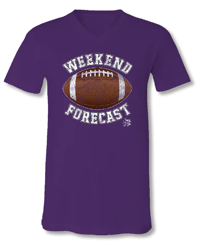 Sassy Frass Weekend Forecast Football Purple V-Neck Canvas Girlie Bright T Shirt