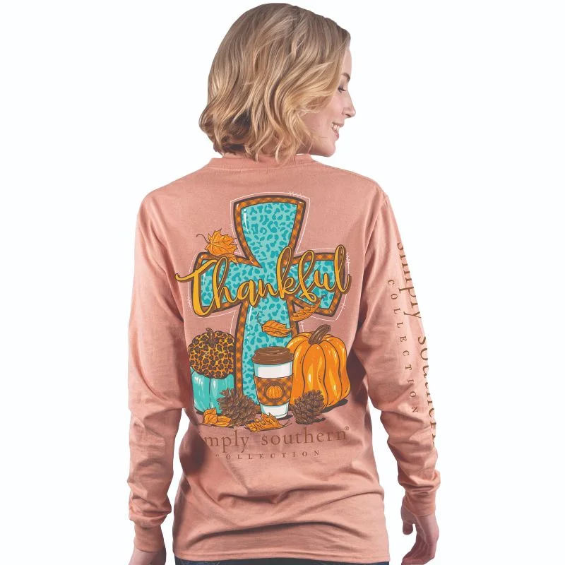 SALE Simply Southern Thankful Cross Pumpkins Fall Long Sleeve T-Shirt