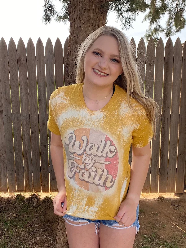 Walk By Faith Bleached Dye Canvas Girlie T Shirt