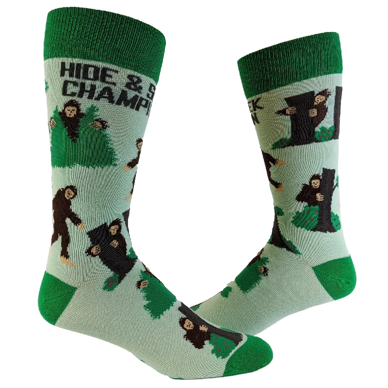 Women's Bigfoot Hide And Seek Champion Socks Funny Camping Sasquatch Knit Novelty Footwear