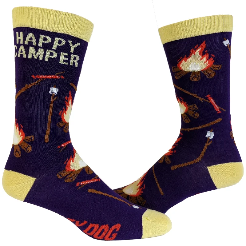 Women's Happy Camper Socks Funny Outdoor Adventure Hiking Vintage Novelty Footwear