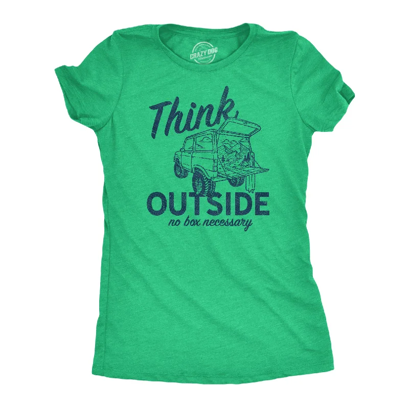 Womens Think Outside No Box Necessary Funny Car Camping Hatchback Funny T Shirt