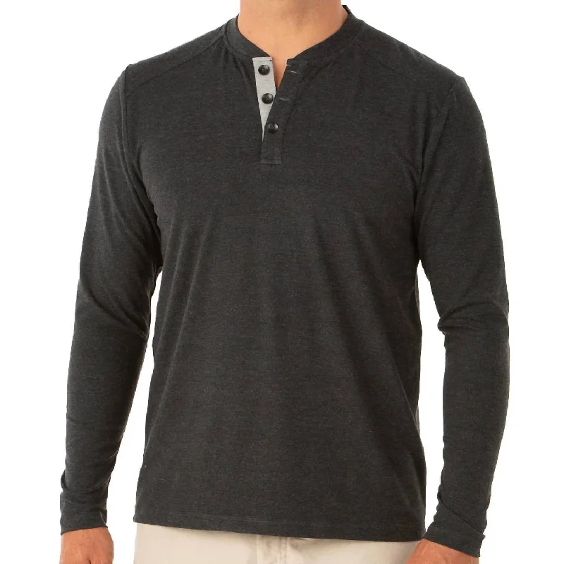 Bamboo Flex Henley In Heather Black