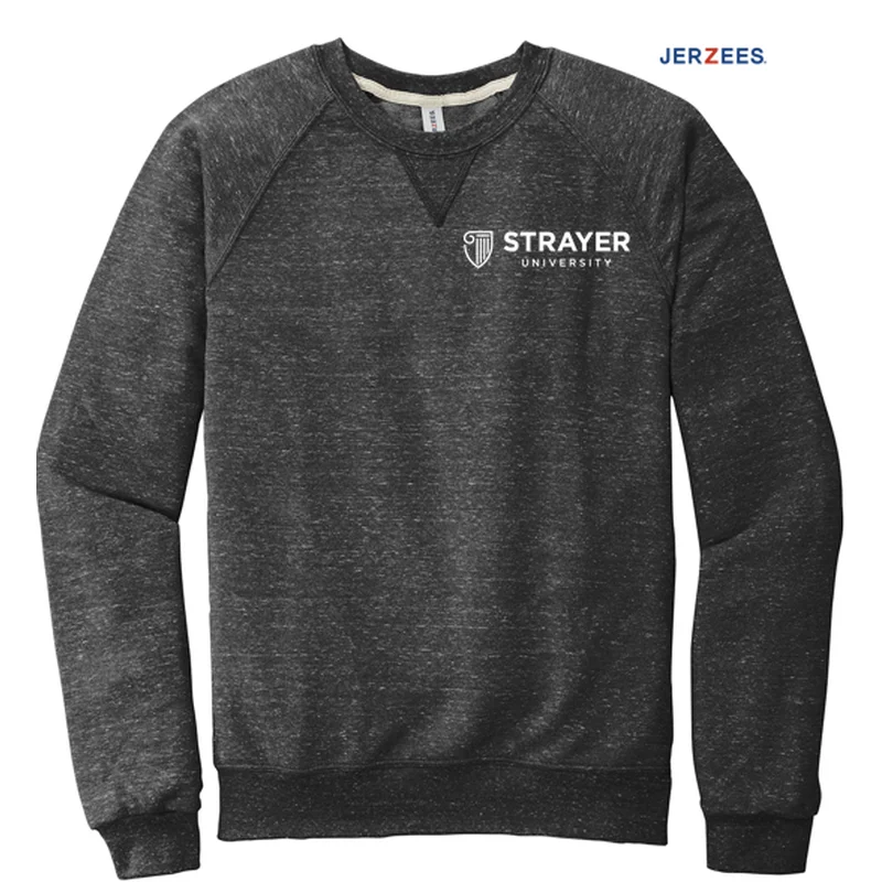 NEW STRAYER JERZEES ® Snow Heather French Terry Raglan Crew-BLACK