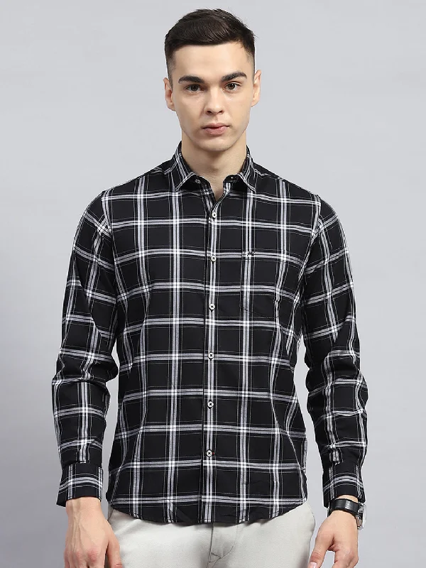 Men Black Check Collar Full Sleeve Shirt