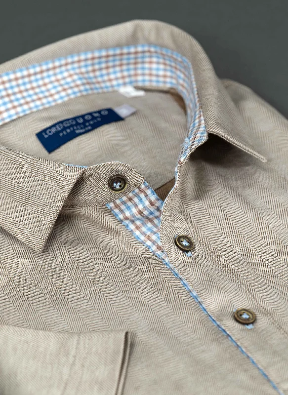 The Perfect Polo Shirt in Herringbone Latte Sand